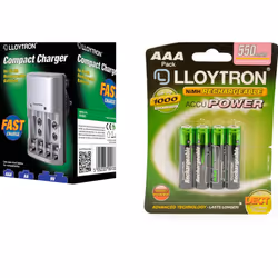 Lloytron Mains Battery Charger + 4 x LLoytron AAA 550 mAh Rechargeable Batteries