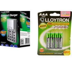 Lloytron Mains Battery Charger + 4 x LLoytron AAA 550 mAh Rechargeable Batteries