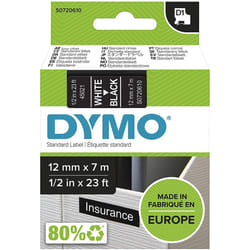 DYMO D1 Labels, White Print on Black, 12 mm x 7 m, Self-Adhesive Labels for LabelManager Label Printers, Authentic