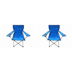 2 Blue & Black Folding Chair With Cup Holder