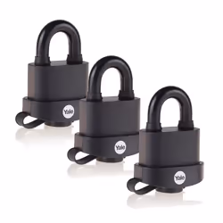 Yale 51mm Weatherproof Padlock - Trio Pack, Conventional padlock, Key lock, Black, Laminated steel, Plastic, Rubber, Zinc, Ha ...