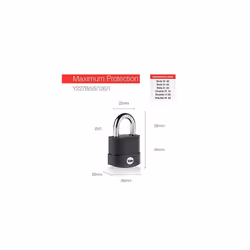 Yale Y227B/55/126/1 - Weatherproof Protector Padlock (55 mm) - Outdoor Hardened Steel Black Lock for Shed, Gate, Chain - 3 Keys - Maximum Security