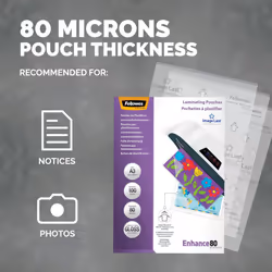 A3 Laminating Pouches - Gloss Finish - 100 Sheets - 160 Micron (2 x 80 Micron) High Quality Finish with Image Last Directional Quality Mark - Ideal