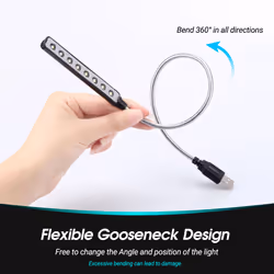 USB Keyboard Light - 8 LED Reading Lamp with Flexible Gooseneck - Daffodil ULT05 - Black