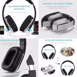 August EP650 Wireless Bluetooth Headphones - White - Android/iOS App, Bluetooth v4.2, NFC & aptX LL