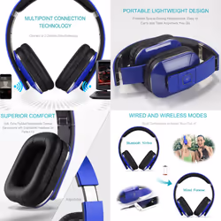 Over Ear Bluetooth Wireless Headphones - August EP650 with Android/iOS App for Custom Sound Control - Enjoy Bass Rich Sound and Optimum Comfort -...