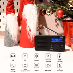 Portable FM DAB+ Radio Digital Alarm Clock AUX Rechargeable Battery August MB225 Black