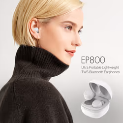 Bluetooth 5.0 TWS EarBuds - Portable Charging Case, IPX6, 25H Playtime, DSP - White