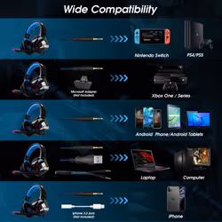 Gaming LED Headset for PS5 PS4 XBOX One Nintendo Switch PC 3.5mm