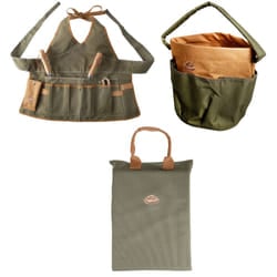 Kneeling Pad, Round Bucket Toolbag & Ladies Apron Gardening Set (Khaki/Brown)