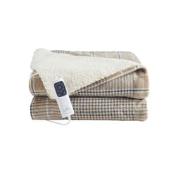 Dreamland Nap Time Warming Sherpa Blanket - Beige Tartan