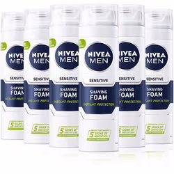 NIVEA MEN Sensitive Shaving Foam Pack of 6 (6 x 200ml) Sensitive Skin Shaving Foam, Shave Gel for Men, Shaving Gel for Irrita ...