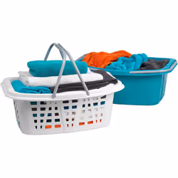 Beldray LA030450TQ Strong Plastic Laundry Baskets with Handles, Lattice Effect and Tub, Set of 2, White/Turquoise, Set of Two
