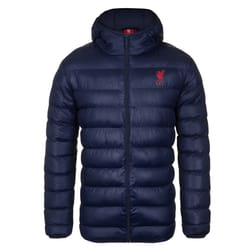 Liverpool FC Mens Jacket Hooded Winter Quilted OFFICIAL Football Gift - Navy Blue, Medium