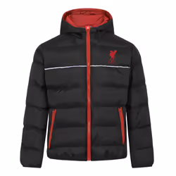Liverpool FC Official Football Gift Boys Quilted Hooded Winter Jacket - Black, 4-5 Years