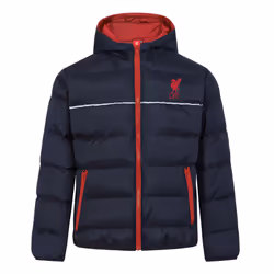 Liverpool FC Official Football Gift Boys Quilted Hooded Winter Jacket - Navy Blue, 2-3 Years