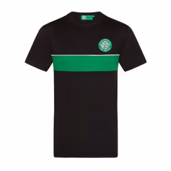 Celtic FC Official Football Gift Mens Poly Training Kit T-Shirt - Black Green Stripe, Large