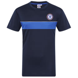 Chelsea FC Official Football Gift Mens Poly Training Kit T-Shirt - Navy/Royal Stripe, XL