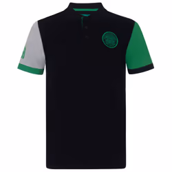 Celtic FC Official Football Gift Mens Crest Polo Shirt - Black Contrast Sleeve, Small