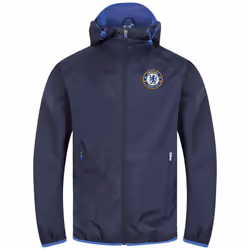 Chelsea FC Official Football Gift Mens Shower Jacket Windbreaker - Navy Peak Hood, Small