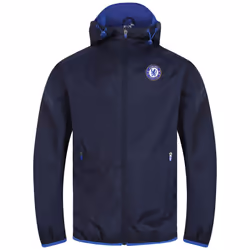 Chelsea FC Official Football Gift Mens Shower Jacket Windbreaker - Navy Peak Hood, XL