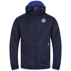 Chelsea FC Official Football Gift Mens Shower Jacket Windbreaker - Navy Peak Hood, XL