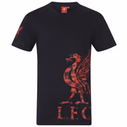 Liverpool FC Official Football Gift Mens Graphic T-Shirt - Navy Sleeve Logo, Medium