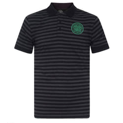 Celtic FC Official Football Gift Mens Yarn Dye Marl Striped Polo Shirt - Black/Grey, Large