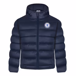 Chelsea FC Boys Jacket Hooded Winter Quilted Kids OFFICIAL Football Gift - Blue, 8-9 Years