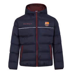 FC Barcelona Boys Jacket Hooded Winter Quilted Kids Official Football Gift - Navy, 4-5 Years