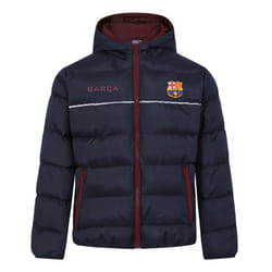 FC Barcelona Boys Jacket Hooded Winter Quilted Kids Official Football Gift - Navy, 4-5 Years