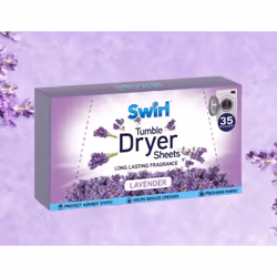 35 Swirl Tumble Dryer Sheets Lavender Fabric Conditioner Anti Static