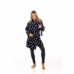 ) Turtle Navy Robe Womens Luxury Dressing Gown Clouds All Over Fleece Long Gown - S (Small