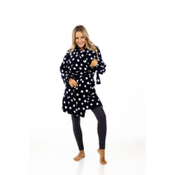) Turtle Navy Robe Womens Luxury Dressing Gown Clouds All Over Fleece Long Gown - M (Medium