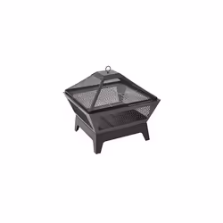 Trueshopping Black Square Outdoor Steel Fire Pit with Mesh Lid - Basket Bowl Fireplace Brazier - Log, Wood & Charcoal Burner  ...