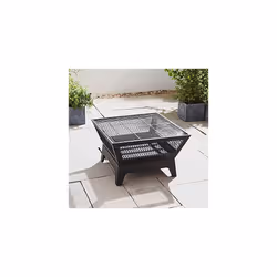 Trueshopping Black Square Outdoor Steel Fire Pit with Mesh Lid - Basket Bowl Fireplace Brazier - Log, Wood & Charcoal Burner Garden Patio Heater