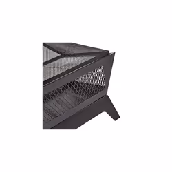 Trueshopping Black Square Outdoor Steel Fire Pit with Mesh Lid - Basket Bowl Fireplace Brazier - Log, Wood & Charcoal Burner Garden Patio Heater