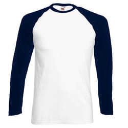 Fruit Of The Loom Mens Long Sleeve Baseball T-Shirt - L, White/Deep Navy