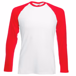 Fruit Of The Loom Mens Long Sleeve Baseball T-Shirt - S, White/Red