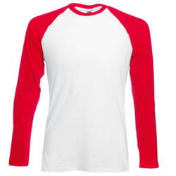 Fruit Of The Loom Mens Long Sleeve Baseball T-Shirt - L, White/Red