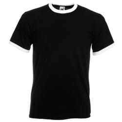 Fruit Of The Loom Mens Ringer Short Sleeve T-Shirt - M, Black/White