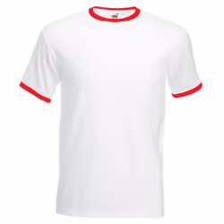 Fruit Of The Loom Mens Ringer Short Sleeve T-Shirt - S, White/Red
