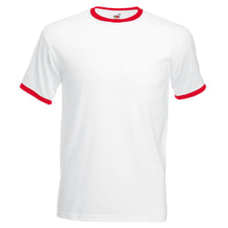 Fruit Of The Loom Mens Ringer Short Sleeve T-Shirt - M, White/Red