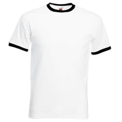 Fruit Of The Loom Mens Ringer Short Sleeve T-Shirt - L, White/Black