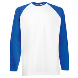 Fruit Of The Loom Mens Long Sleeve Baseball T-Shirt - XL, White/Royal Blue