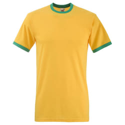 Fruit Of The Loom Mens Ringer Short Sleeve T-Shirt - M, Sunflower/Kelly Green