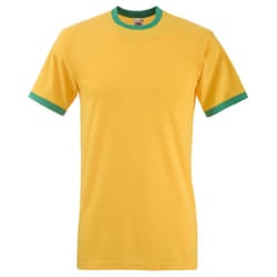 Fruit Of The Loom Mens Ringer Short Sleeve T-Shirt - 2XL, Sunflower/Kelly Green