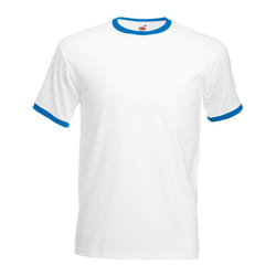 Fruit Of The Loom Mens Ringer Short Sleeve T-Shirt - 2XL, White/Royal Blue