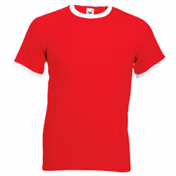 Fruit Of The Loom Mens Ringer Short Sleeve T-Shirt - 3XL, Red/White