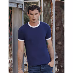 Fruit Of The Loom Mens Ringer Short Sleeve T-Shirt - 3XL, Navy/White